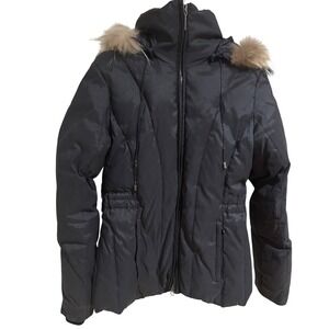 Wilson's Leather Black Puffer Coat Fur Trim Hood Quilted‎ Padded Jacket Small